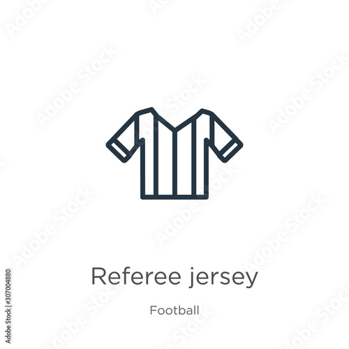 Referee jersey icon. Thin linear referee jersey outline icon isolated on white background from football collection. Line vector referee jersey sign, symbol for web and mobile