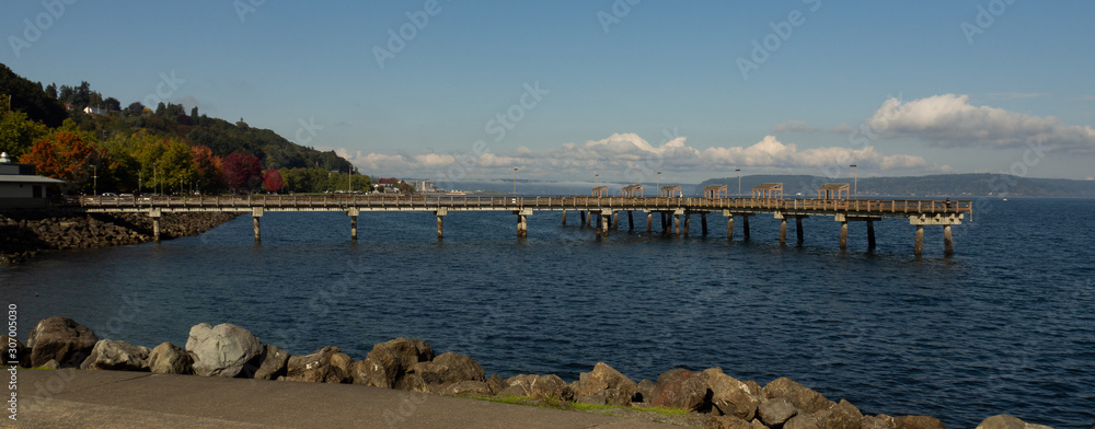 Tacoma's Ruston Way waterfront park and docks looking West