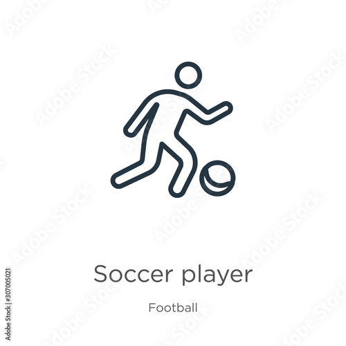 Soccer player icon. Thin linear soccer player outline icon isolated on white background from football collection. Line vector soccer player sign, symbol for web and mobile