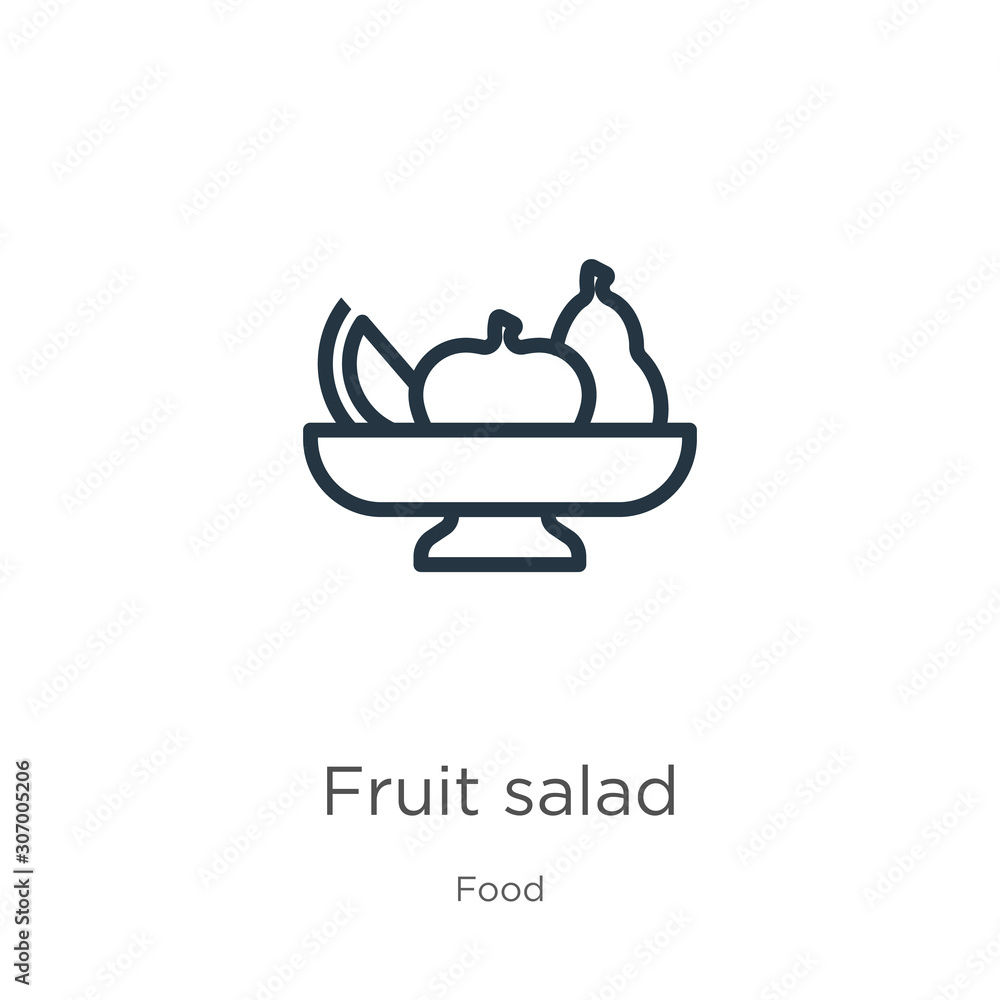 Fruit salad icon. Thin linear fruit salad outline icon isolated on white background from food collection. Line vector fruit salad sign, symbol for web and mobile Fruit salad icon. Thin linear fruit salad outline icon isolated on white background from food collection. Line vector fruit salad sign, symbol for web and mobile