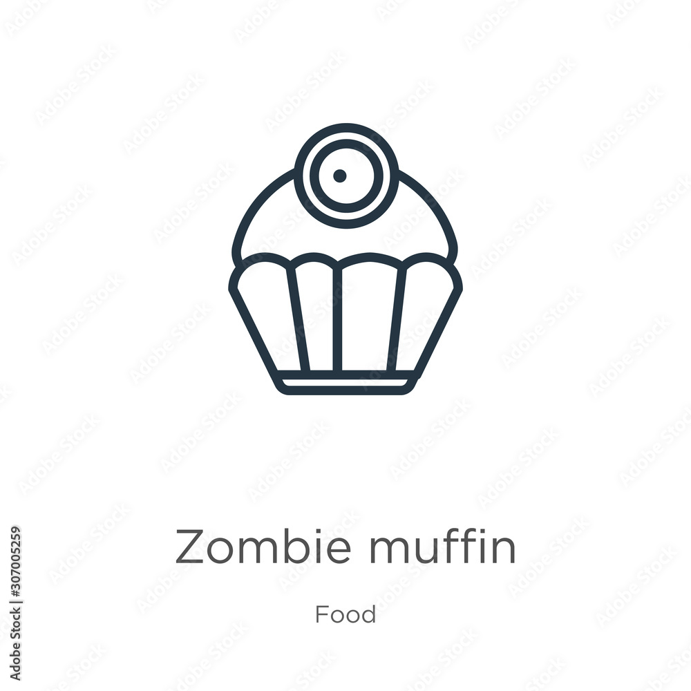 Zombie muffin icon. Thin linear zombie muffin outline icon isolated on white background from food collection. Line vector zombie muffin sign, symbol for web and mobile Zombie muffin icon. Thin linear zombie muffin outline icon isolated on white background from food collection. Line vector zombie muffin sign, symbol for web and mobile