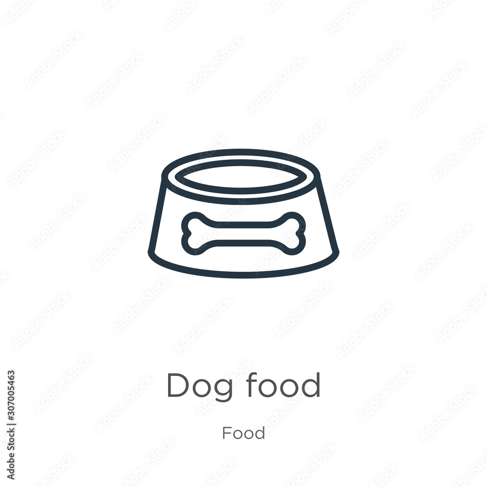 Dog food icon. Thin linear dog food outline icon isolated on white background from food collection. Line vector dog food sign, symbol for web and mobile Dog food icon. Thin linear dog food outline icon isolated on white background from food collection. Line vector dog food sign, symbol for web and mobile