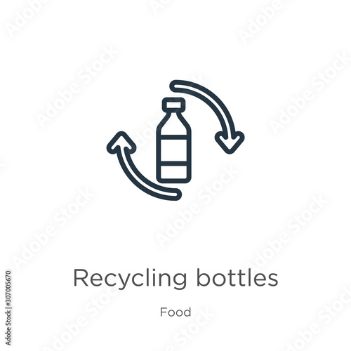 Recycling bottles icon. Thin linear recycling bottles outline icon isolated on white background from food collection. Line vector recycling bottles sign, symbol for web and mobile
