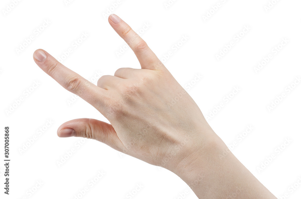 hand with a rock and roll sign, rock music isolated on white background hand with a rock and roll sign, rock music isolated on white background