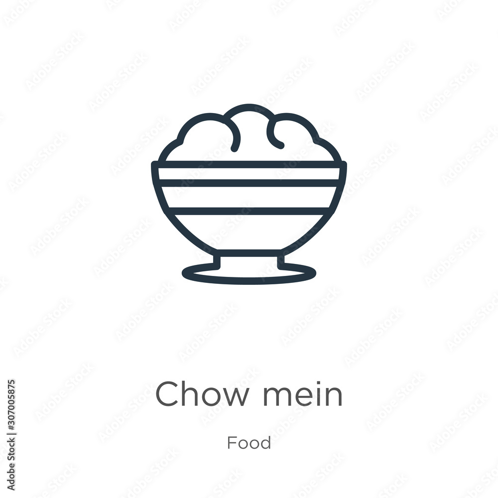 Chow mein icon. Thin linear chow mein outline icon isolated on white background from food collection. Line vector chow mein sign, symbol for web and mobile Chow mein icon. Thin linear chow mein outline icon isolated on white background from food collection. Line vector chow mein sign, symbol for web and mobile