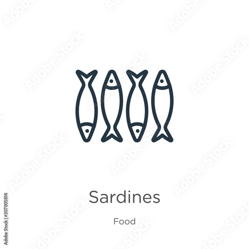 Sardines icon. Thin linear sardines outline icon isolated on white background from food collection. Line vector sardines sign, symbol for web and mobile