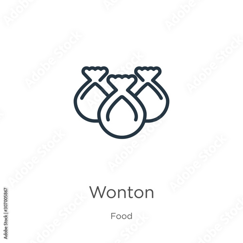 Wonton icon. Thin linear wonton outline icon isolated on white background from food collection. Line vector wonton sign, symbol for web and mobile