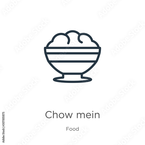 Chow mein icon. Thin linear chow mein outline icon isolated on white background from food collection. Line vector chow mein sign, symbol for web and mobile