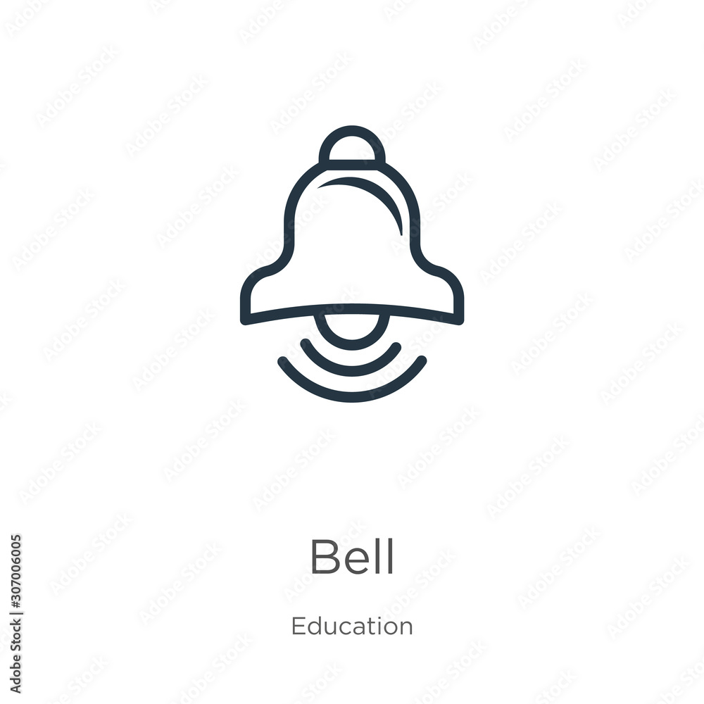 Bell icon. Thin linear bell outline icon isolated on white background from education collection. Line vector bell sign, symbol for web and mobile Bell icon. Thin linear bell outline icon isolated on white background from education collection. Line vector bell sign, symbol for web and mobile