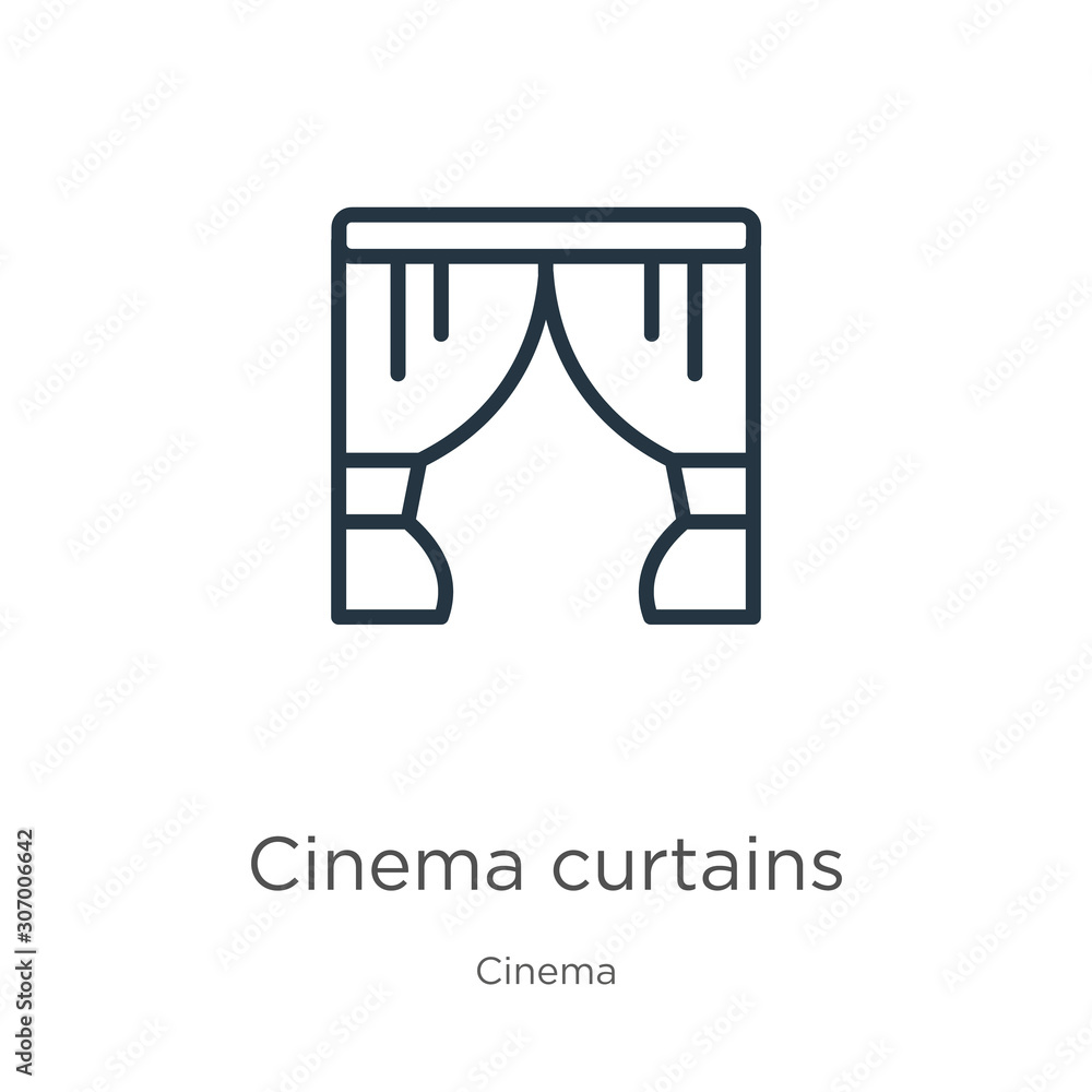 Cinema curtains icon. Thin linear cinema curtains outline icon isolated on white background from cinema collection. Line vector cinema curtains sign, symbol for web and mobile