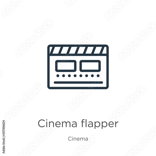 Cinema flapper icon. Thin linear cinema flapper outline icon isolated on white background from cinema collection. Line vector cinema flapper sign, symbol for web and mobile