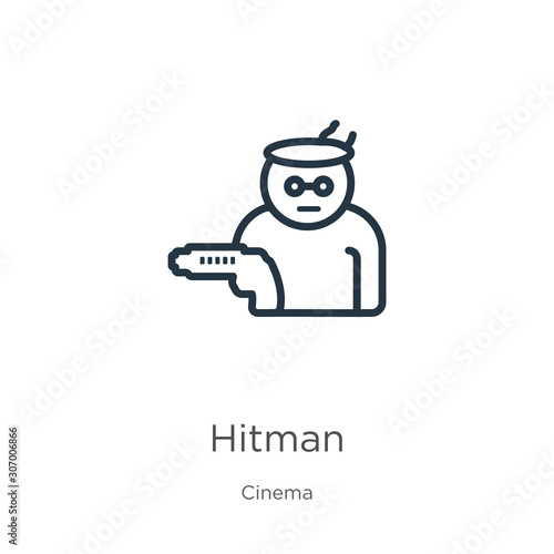 Hitman icon. Thin linear hitman outline icon isolated on white background from cinema collection. Line vector hitman sign, symbol for web and mobile