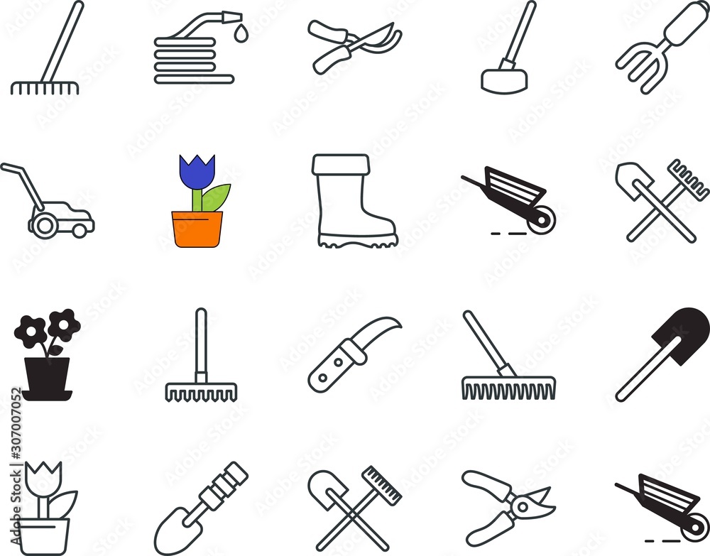 gardening vector icon set such as: vegetable, action, tube, pictogram, boots, decorative, sharp, steel, field, life, linear, closeup, protective, lawnmower, cutout, internet, set, hedge, land gardening vector icon set such as: vegetable, action, tube, pictogram, boots, decorative, sharp, steel, field, life, linear, closeup, protective, lawnmower, cutout, internet, set, hedge, land