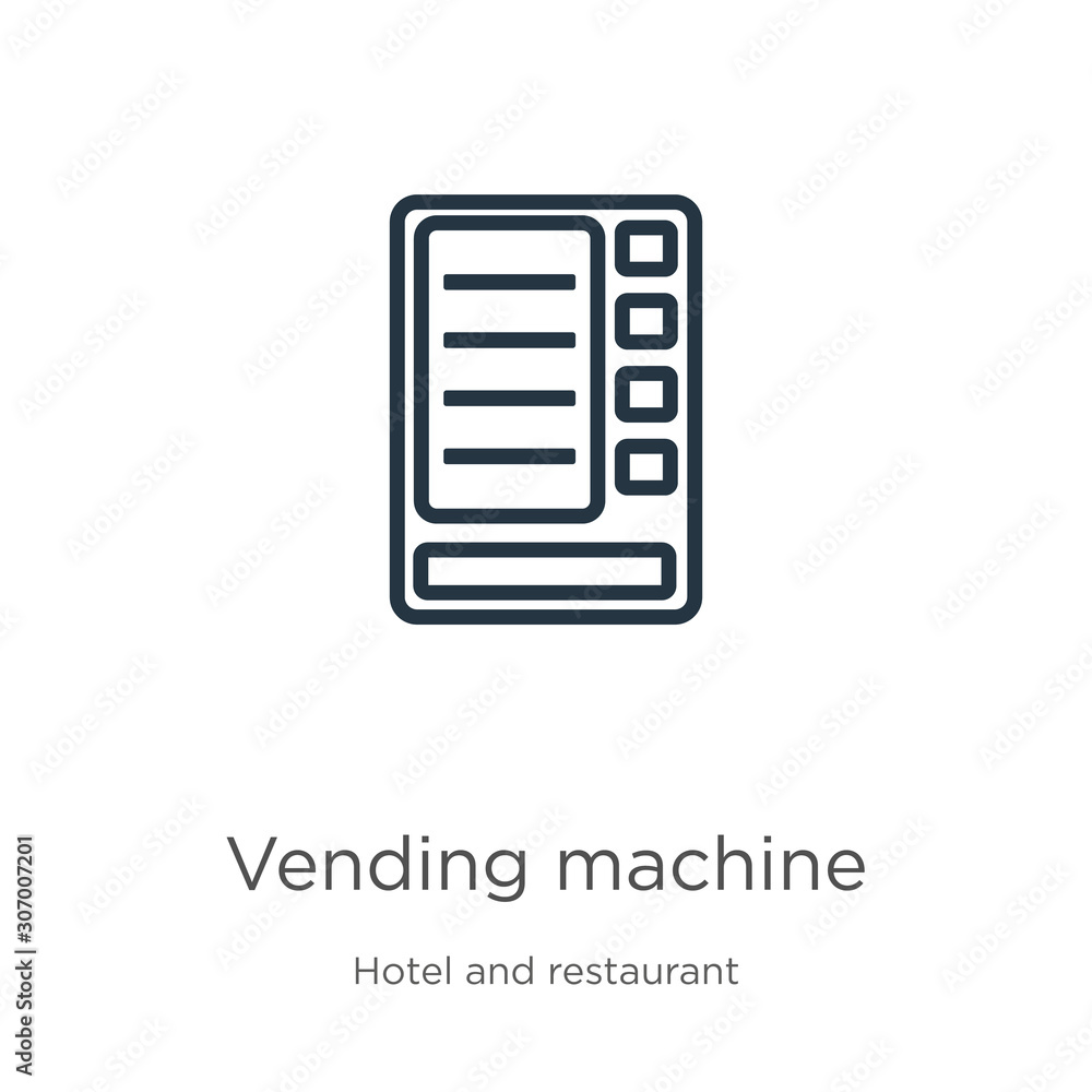 Vending machine icon. Thin linear vending machine outline icon isolated on white background from hotel and restaurant collection. Line vector vending machine sign, symbol for web and mobile Vending machine icon. Thin linear vending machine outline icon isolated on white background from hotel and restaurant collection. Line vector vending machine sign, symbol for web and mobile