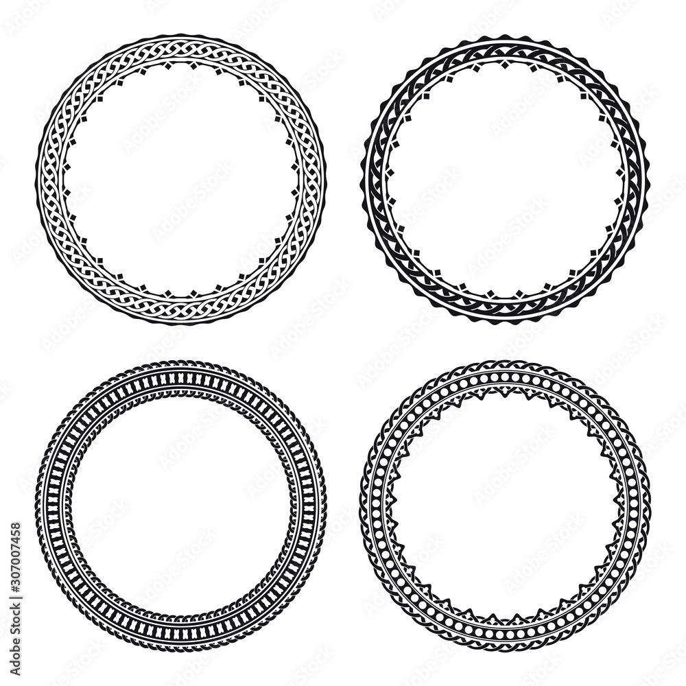 Set of four black round frames isolated on a white backrgound 