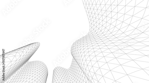 Modern architecture building. Linear 3d illustration. Concept sketch