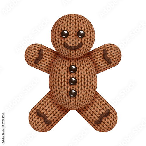 Knitted gingerbread man toy illustration on white background
