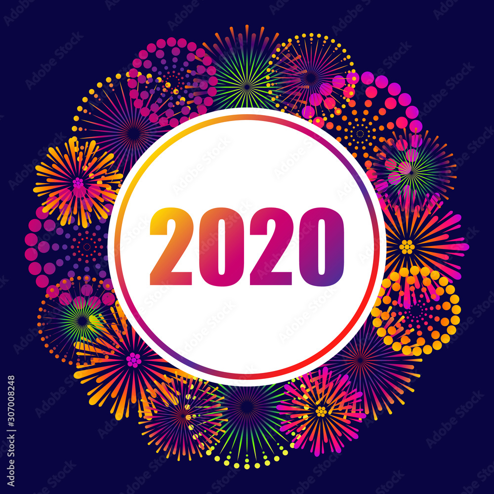Obraz premium 2020 new year, festive background with fireworks. vector illustration.
