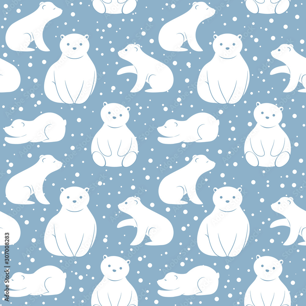 polar bears on blue background, seamless pattern. vector illustration. polar bears on blue background, seamless pattern. vector illustration.