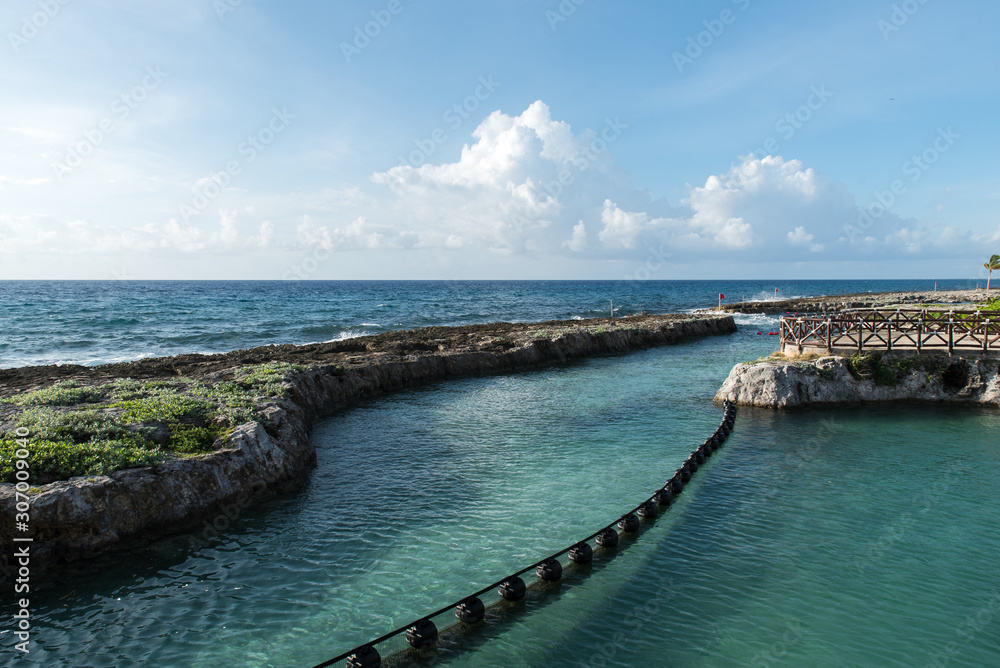 Coastal View with Clouds on the Horizon in Riviera Maya, Mexico
