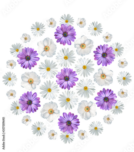 Lovely floral pattern with cute abstract flowers. Print. Seamless background with colorful bouquets. Fashion print. Wonderful flowers on white background