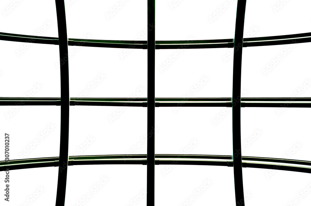 The curved glass window of building with aluminum framework, White tone as background. The curved glass window of building with aluminum framework, White tone as background.