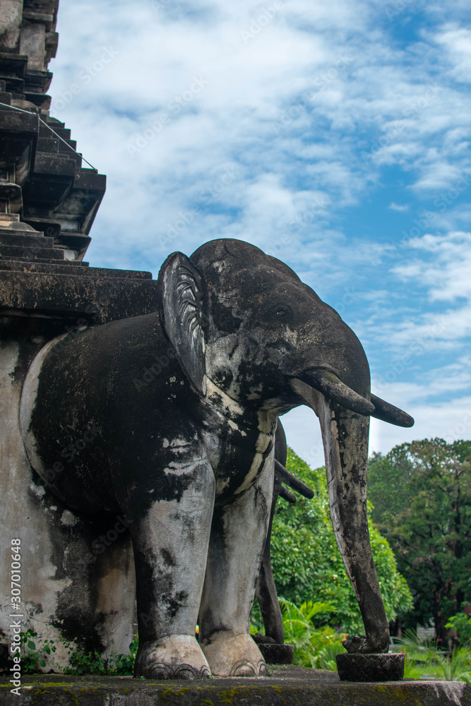 Stone elephant at ancient temple in Thailand