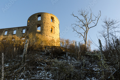 Sunlit tower by Borgholm Castle in Sweden