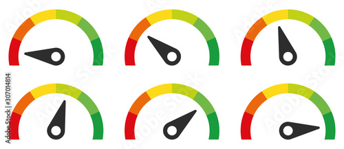 Colour speedometer set. Vector illustration