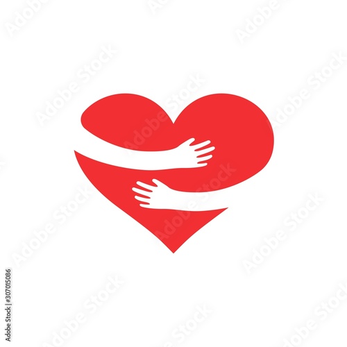 Hugging heart. Hands holding heart arm embrace love yourself child hope cardiology gift romance relationship vector isolated concept