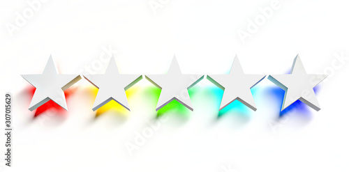 Fototapeta Naklejka Na Ścianę i Meble -  Five white stars with rainbow colored backlight on white background