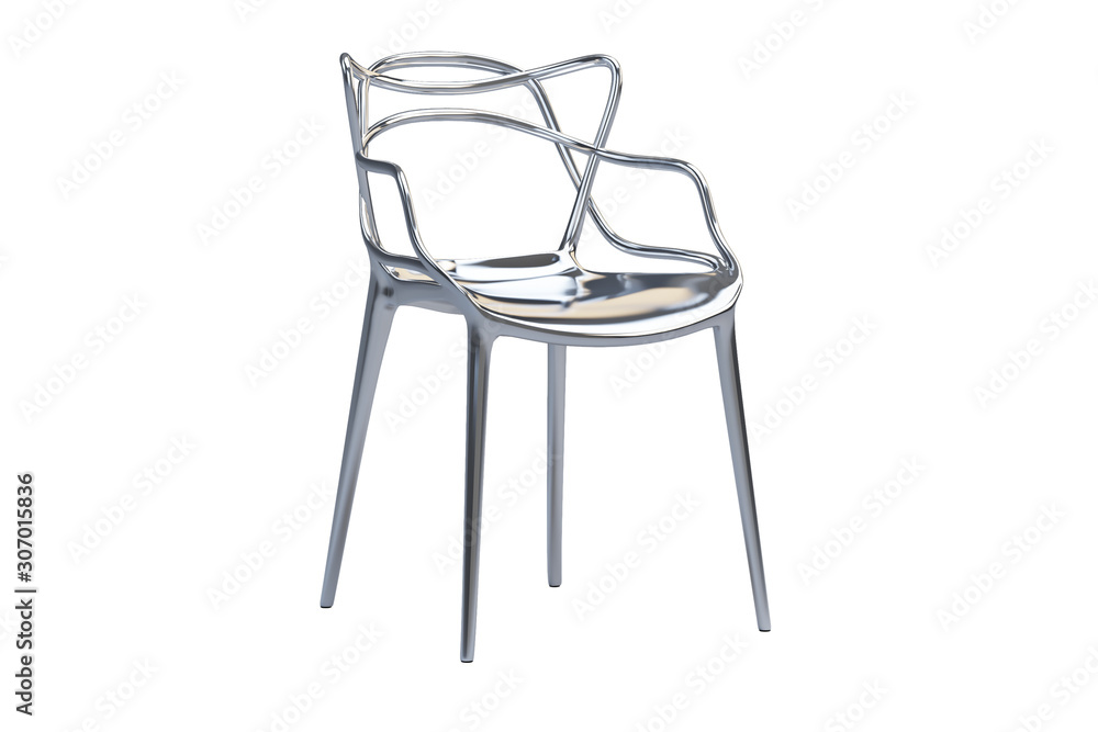 Chromium plastic mid-century chair with curved backrest. 3d render Chromium plastic mid-century chair with curved backrest. 3d render