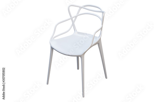White plastic mid-century chair with curved backrest. 3d render