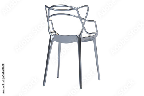 Chromium plastic mid-century chair with curved backrest. 3d render