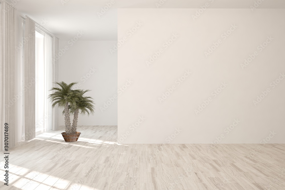 Fototapeta premium Empty room in white color. Scandinavian interior design. 3D illustration