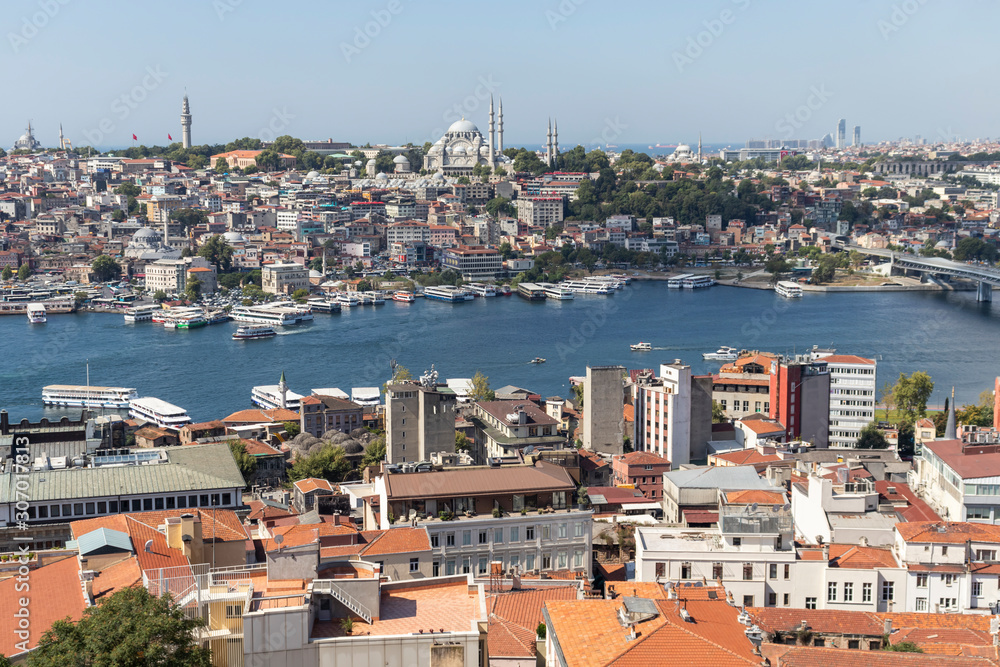Amazing Panorama from Galata Tower to city of Istanbul, Turkey