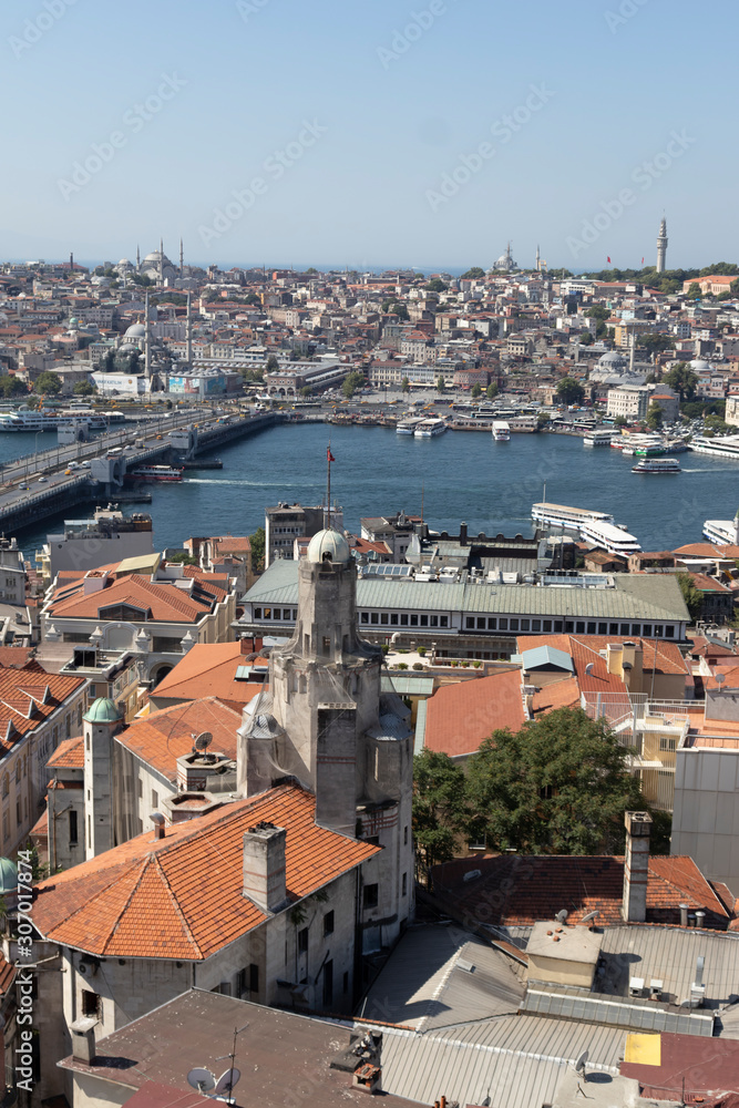 Amazing Panorama from Galata Tower to city of Istanbul, Turkey