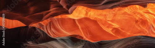 Panoramic and glowing rocks in Canyon Antelope, Arizona. Abstract background.