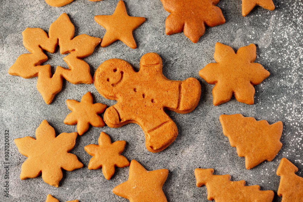 Various christmas gingerbread cookies on dark table Various christmas gingerbread cookies on dark table