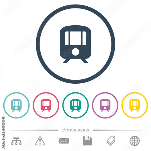 Train flat color icons in round outlines