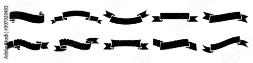 Black ribbon banners set. Blank vintage ribbon icons isolated on white background