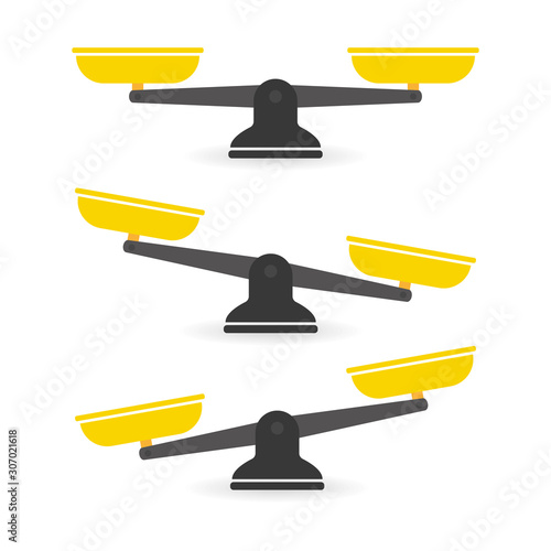 Set of scales. Bowls of scales in balance, an imbalance of scales. Scales icon. Libra.