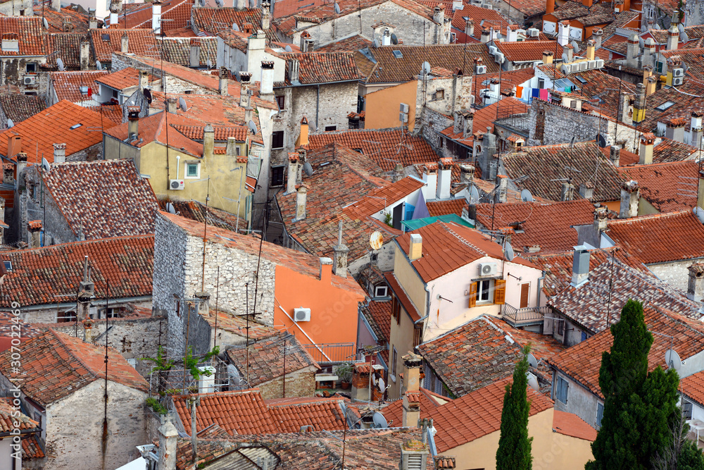 view over the roofs of old town Dubrovnik with it's narrow streets