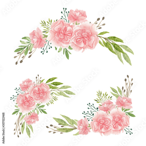 Set of carnation flower bouquet in watercolor hand painted