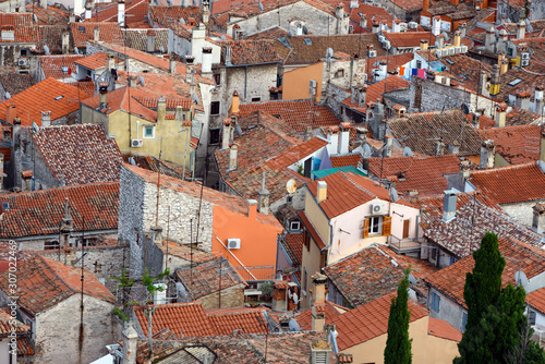 view over the roofs of old town Dubrovnik with it's narrow streets