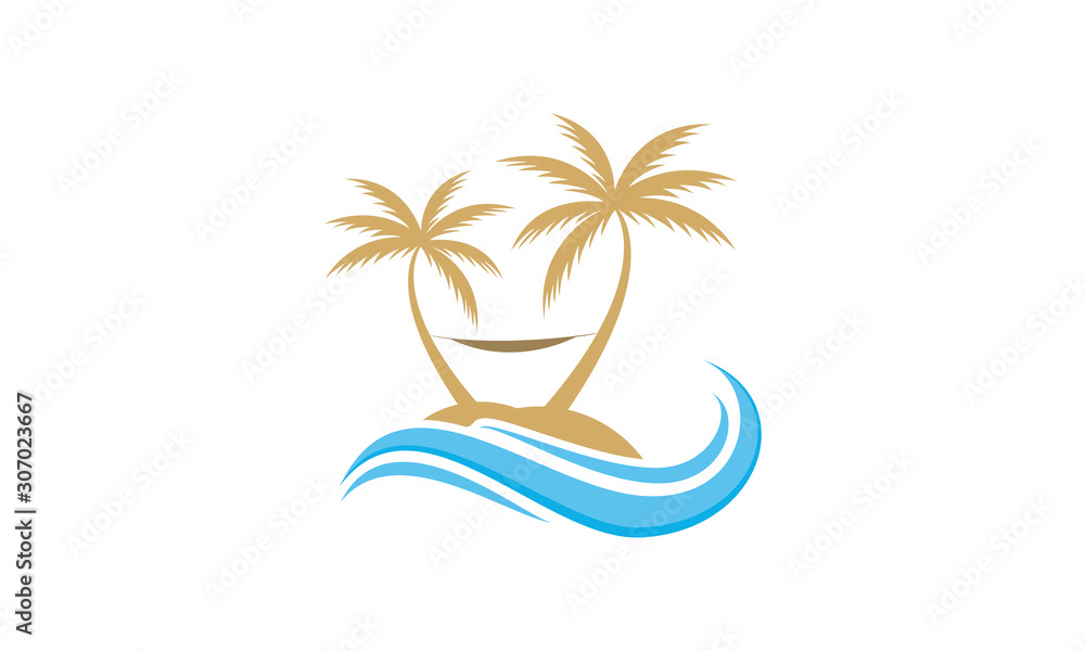 Palm tree on the beach with hammock icon