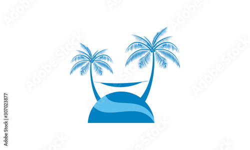 Palm tree on the beach with hammock