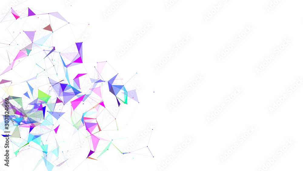 Colored polygonal space. Connection dots and lines structure. Digital background. Triangular futuristic business wallpaper. Vector Illustration