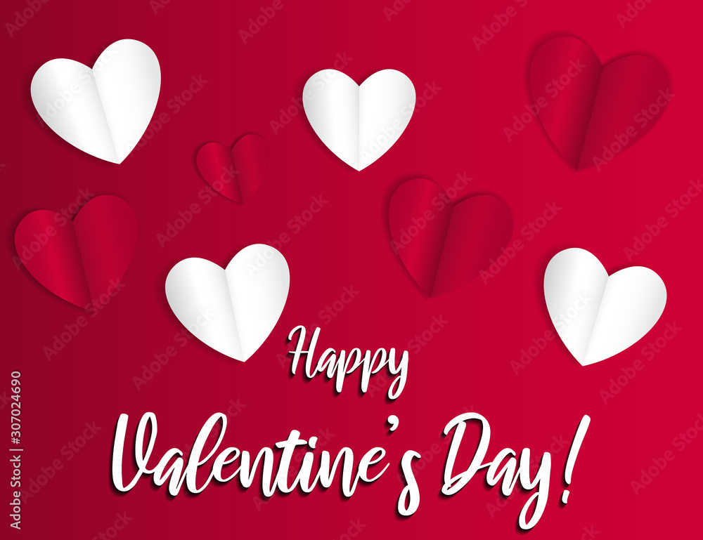 Happy Valentine’s Day wish celebrating background. Paper origami craft heart. Vector illustration greeting card, cute love flyer, romantic invitation poster and banner.