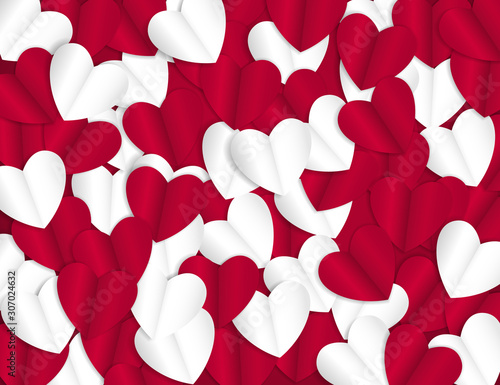 Happy Valentine’s Day wish celebrating background. A lot of Paper craft heart. Vector illustration greeting card, cute love flyer, romantic invitation poster and banner.